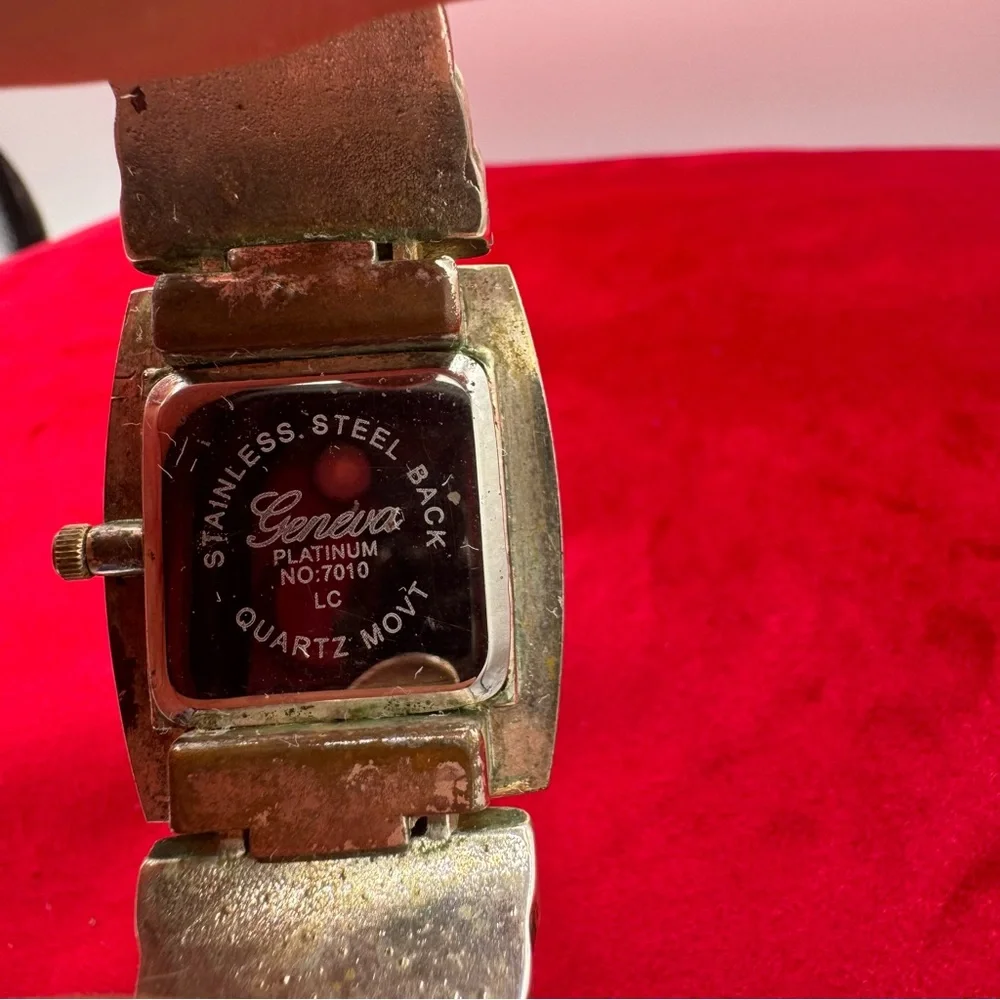 Vintage Geneva Silvertone Women's Cuff Watch Ornate Statement Bracelet Watch